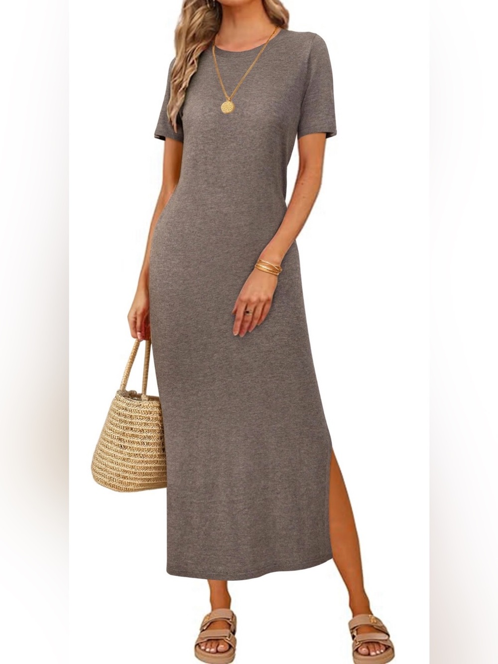 New Arach&Cloz Wool Blend Lightweight Casual T Shirt Maxi Dress Size M $55